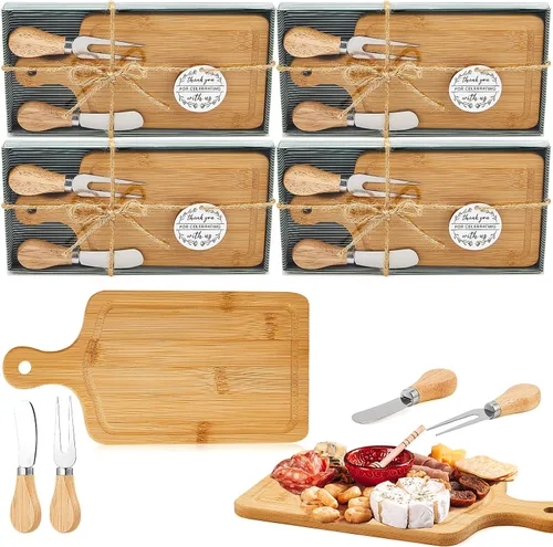 Vista 23 de Ziliny Tabla cuadrada de madera de queso con cuchillo y tenedor, con caja y etiqueta de agradecimiento, para San Valentín, despedida de soltera