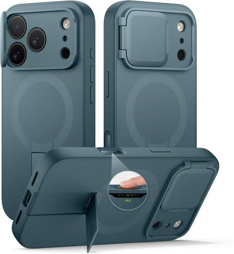 Vista 54 de SURITCH Funda para iPhone 12/12 Pro con cubierta magnética para cámara deslizante y soporte ajustable, compatible con MagSafe, funda protectora Negro