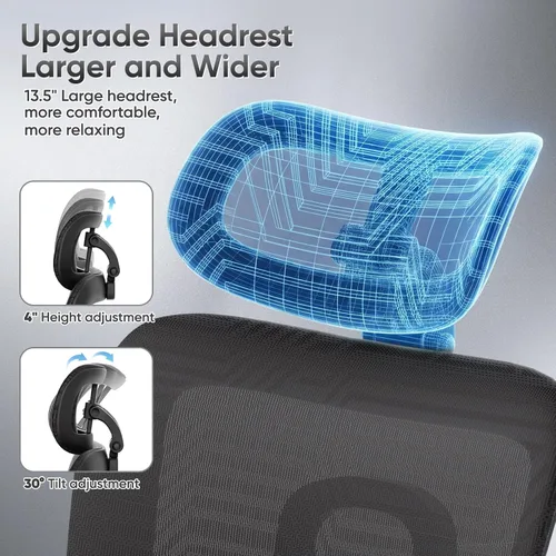 Vista 5 de Silla de oficina ergonómica, silla de escritorio ajustable con respaldo alto y asiento ajustable, reposabrazos 3D, bloqueo de inclinación reclinable