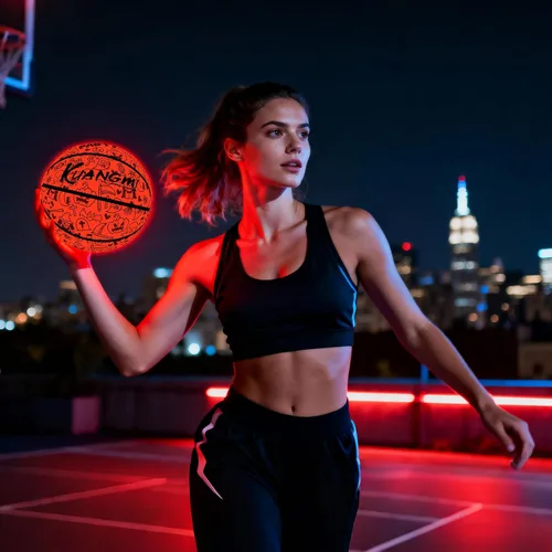 Vista 6 de Kuangmi Balón de baloncesto con luz LED, brilla en la oscuridad para juego nocturno y canasta de entrenamiento, tamaño oficial 7 (29.5 pulgadas)