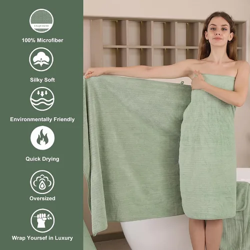 Vista 3 de Mistyrose Toalla de diseño acanalado (verde, toallas de baño de 4 piezas)