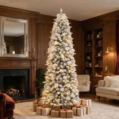 Vista 10 de Árbol de Navidad preiluminado con lápiz delgado de 6 pies con 10 200 luces LED blancas cálidas y multicolor, 544 puntas de ramas, pedal de pie Basic