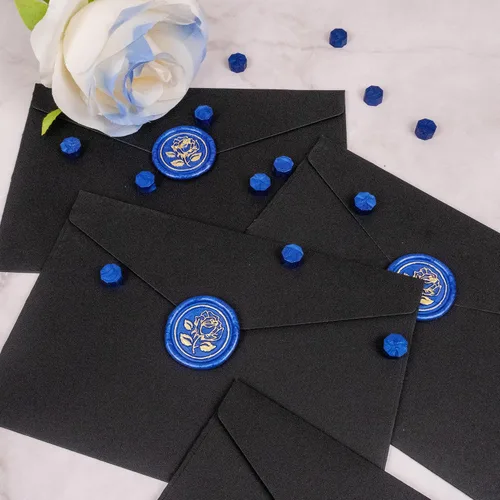 Vista 4 de 25 unidades de sellos de sobres hechos a mano en oro y azul, pegatinas adhesivas de cera para invitaciones de fiesta de boda, sobres, envoltorios