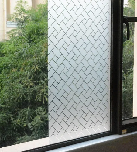 Vista 4 de VSUDO 1 rollo de película de privacidad para ventana de 17.7 x 78.7 pulgadas, tinte de ventana con patrón rectangular inclinado, adhesivo estático
