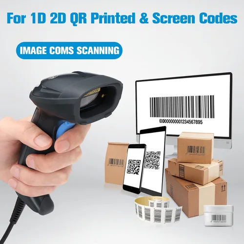 Vista 3 de OBZ Escáner de código de barras 2D con cable de mano, lector de código de barras USB, escáner automático de código QR con chip de 32 bits