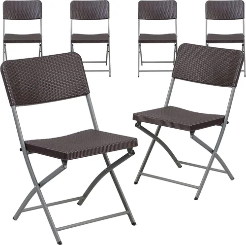 Vista 10 de Flash Furniture HERCULES Series - Silla plegable de plástico de ratán marrón con marco gris