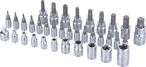 Vista 2 de 37 piezas S2 Star Bit Socket y juego de zócalo externo, 1/4 pulgadas, 3/8 pulgadas y 1/2 pulgadas - (T8- T55 /TT8 - TT55, E4- E18)
