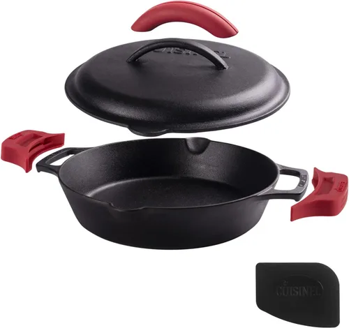 Vista 19 de Sartén de hierro fundido de Cuisinel con tapa - Sartén para freír pre-sazonada de 10" pulgadas + cubierta de vidrio + soporte para mango resistente