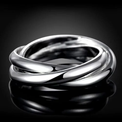 Vista 5 de QUSIIOSLK Anillo de plata de ley 925 entrelazado de triple banda entrelazada, anillos de alto pulido para mujer, anillo de boda trenzado entrelazado