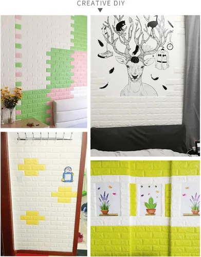 Vista 3 de Queenbox 12 piezas de papel tapiz de ladrillos de espuma sintética de 27 x 30 pulgadas, efecto 3D sólido, autoadhesivo, para despegar y pegar