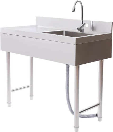 Vista 15 de Fregadero de cocina de restaurante comercial independiente de acero inoxidable con soporte, preparación de cocina y lavabo de mano para el hogar