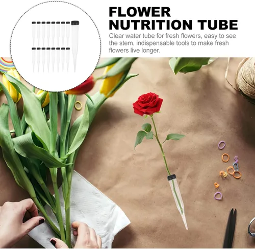 Vista 9 de 50 tubos de agua florales con púas de anclaje, tubo de nutrición de flores de plástico, tallos de flores, tubos de agua para flores frescas