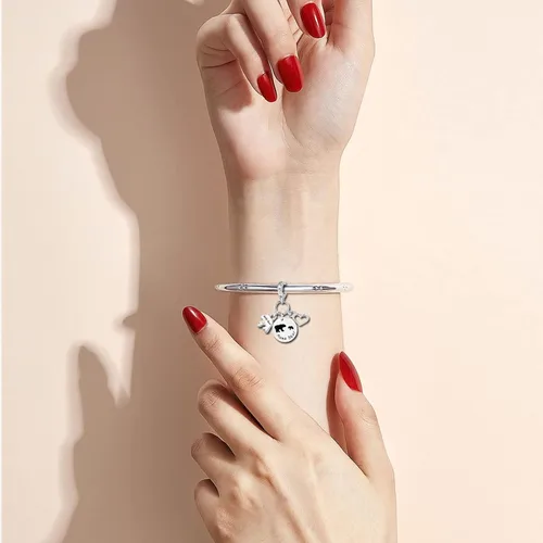 Vista 3 de KunBead Abalorios colgantes con diseño de corazón de mamá oso compatibles con pulseras Pandora, Cobre, vidrio