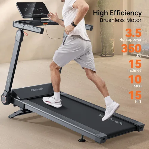Vista 2 de Vitalwalk Foldable Treadmill with Auto Incline, Commercial Wide Running Belt, 10MPH, 3.5HP Brushless, Walking Pad Treadmill for Home, Auto Folding