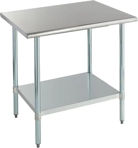 Vista 27 de ROCKPOINT Mesa de acero inoxidable para preparación y trabajo, 14x24 pulgadas; mesa de cocina comercial de metal NSF resistente con estante inferior