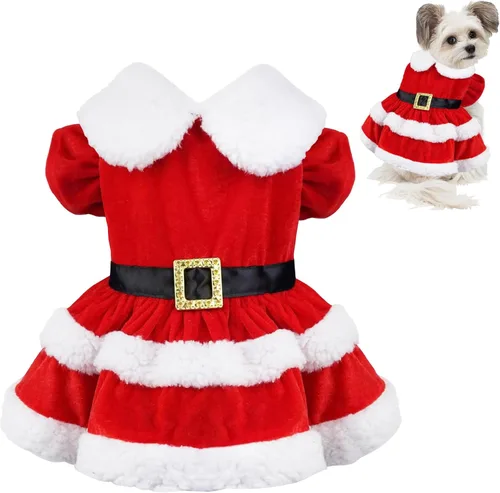 Vista 7 de GOYOSWA Vestido de Navidad para Gatos y Gatitas, Disfraz de Santa para Mascotas, Ropa Festiva de Navidad, Vestidos de Navidad para Gatitas y Gatos