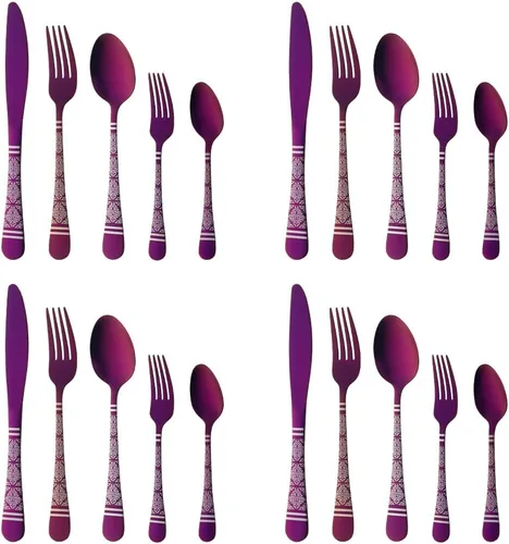 Vista 9 de Christmas Gift Black Hammered Flatware Sets for 4, 20 Pieces Unique Pattern Design Stainless Steel Cutlery Silverware Set Includes Dinner