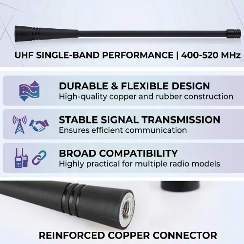 Vista 3 de ASHATA Antena de goma suave UHF masculina de SMA para 2 vías Radio Walkie Talkie frecuencia 400-520MHz, sola banda con información estable