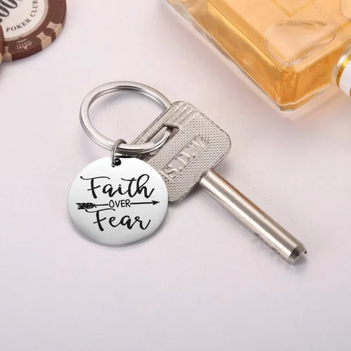 Vista 4 de Faith Over Fear - Llavero inspirador cristiano, regalo motivacional religioso para cumpleaños, Navidad, día de Acción de Gracias, plata, plateado