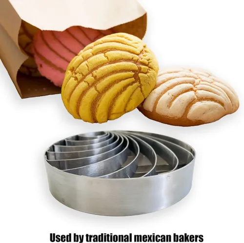 Vista 11 de Molde de pan mexicano hecho de acero inoxidable de 4.1 pulgadas, sello de concha, molde de dos caras para Pan Dulce Mexicano Cortadora de Pan