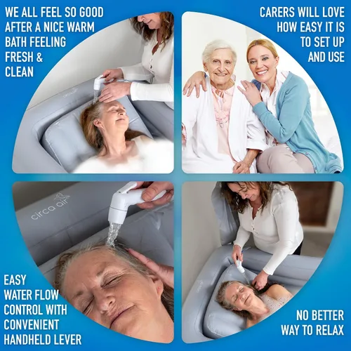 Vista 6 de Circa Air Bañeras Portátiles para Adultos – Bañera Inflable con Bolsa de Ducha de Cabecera y Bomba Eléctrica, Lavado de Cuerpo Completo en la Cama