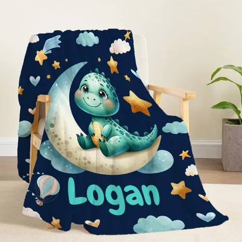 Vista 54 de Manta de regalo personalizada de dinosaurio con nombre para niñas, niños, recién nacidos, dinosaurio, manta personalizada para envolver al bebé