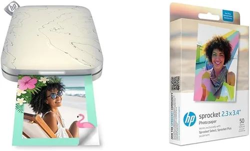 Vista 6 de Impresora fotográfica instantánea para smartphone HP Sprocket 2x3" (negra) y papel fotográfico adhesivo HP Sprocket 2x3" Premium Zink (50 hojas)