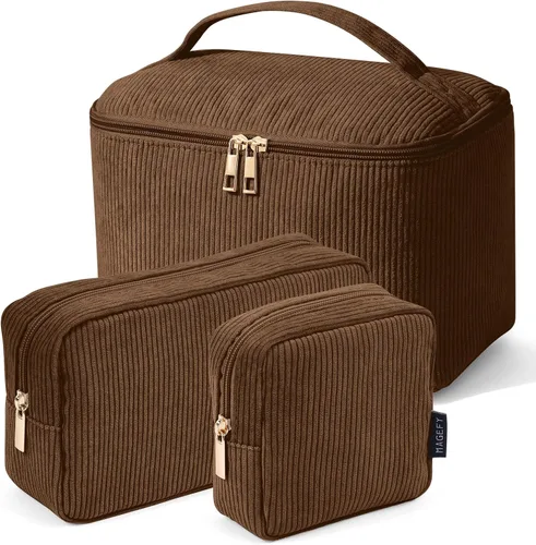 Vista 18 de MAGEFY Pequeña bolsa de maquillaje para bolso, mini bolsa de cosméticos de pana, linda bolsa cosmética para mujeres con bolsillos deslizantes