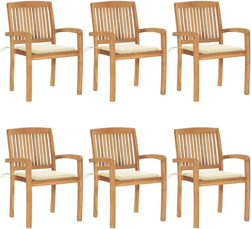 Vista 14 de Stacking Patio Chairs with Cushions 4 pcs Solid Teak Wood Outdoor Patio Chair Lawn Sillas para Comedor Kitchen Table Chairs for Study Courtyard