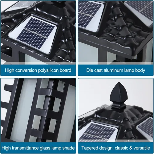 Vista 5 de Luces solares para postes al aire libre IP65, impermeables, luces de columna solares para patio, luz de pilar de aluminio con control remoto
