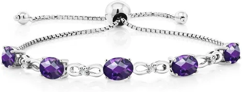 Vista 42 de Gem Stone King Pulsera de tenis de diamantes cultivados en laboratorio con piedra natal de 3-6 quilates para mujer, plata de ley 925, ovalada