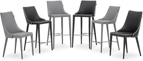 Vista 8 de ZURI Jillian - Silla de comedor de cuero sintético gris con respaldo curvado