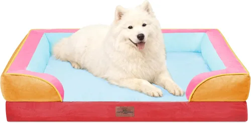 Vista 74 de Comfort Expression - Cama ortopédica para perros medianos, 28 x 19 pulgadas, cama impermeable y de apoyo de espuma con cojines removibles, sofá