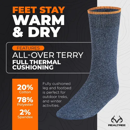 Vista 4 de Realtree Calcetines térmicos para hombre – Paquete de 3 calcetines pesados aislados para clima frío – Se adapta a tallas 6 – 12, Azul