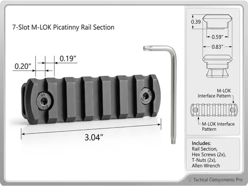 Vista 3 de 360 Tactical 7 Slots M-LOK Sección de riel para M Lok Handguard Siete ranuras Rail Set de 2 piezas