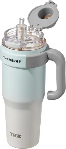 Vista 11 de TKK Vaso de 27 onzas con asa y popote, vaso aislado con revestimiento de cerámica, taza de viaje 100% a prueba de fugas para agua, té helado o café