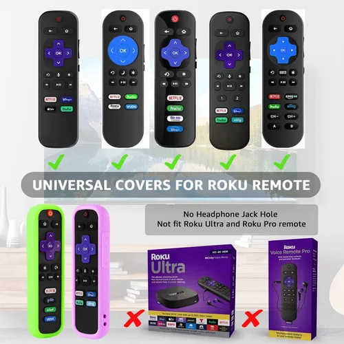 Vista 2 de Paquete de 4 fundas para control remoto Roku, funda para control remoto Hisense/TCL Roku Controlador de repuesto universal Funda de silicona