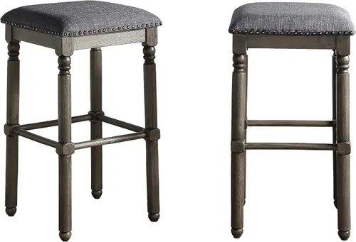Vista 8 de Roundhill Furniture Arnhem Taburetes de bar tapizados de madera, juego de 2, color gris