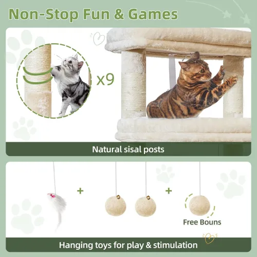 Vista 6 de Taoqimiao - Árbol para gatos de 71 pulgadas para gatos grandes de 20 libras +, 3 perchas gigantes, torre de árbol para gatos de varios niveles