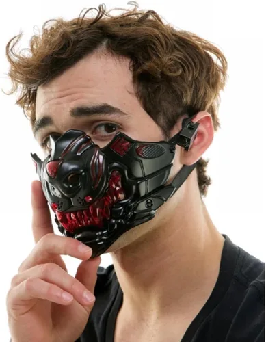 Vista 6 de Máscara de media cara metálica LED estilo steampunk para disfraz de Halloween, fiesta de cosplay
