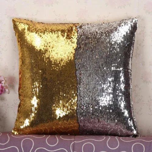 Vista 3 de MOCOFO Fundas de almohada decorativas de lentejuelas mágicas reversibles 16x16-2 de plata a oro + 2 de oro a negro de ante premium para habitación 4