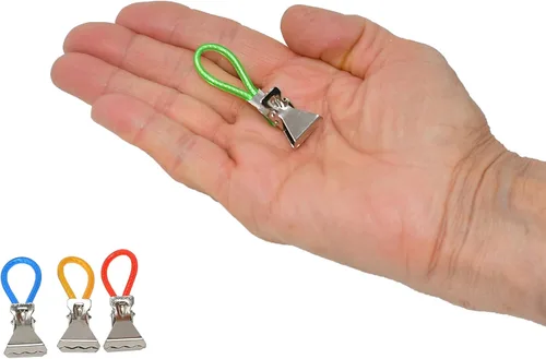 Vista 5 de Home-X Juego de 4 clips de metal para colgar toallas, organizador de cocina con lazo y gancho, ganchos multiusos para baño y cocina, soporte