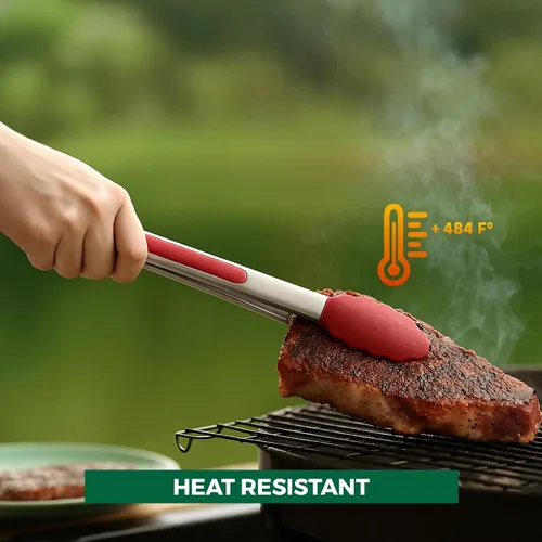 Vista 6 de Freshware Pinzas de cocina de acero inoxidable para cocinar con puntas de silicona, pinzas de silicona para asar a la parrilla, servir alimentos