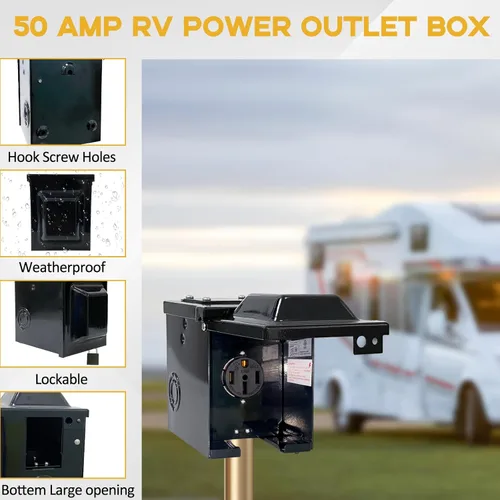 Vista 7 de RV/EV - Caja de toma de corriente de 50 amperios y 125/250 voltios, panel de alimentación cerrado con cerradura impermeable, receptáculo 14-50R