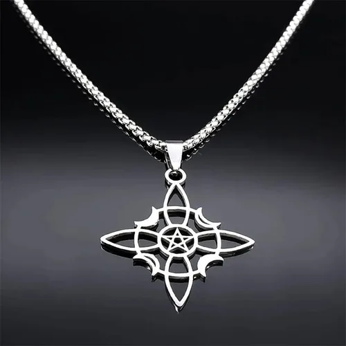 Vista 4 de Witch Pentagram Celtic Knot Necklace Stainless Steel Crescent Moon Star Necklaces Wicca Jewelry