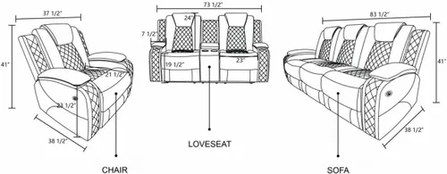 Vista 3 de Silla reclinable eléctrica, sofá biplaza, sofá para sala de estar, cómodo asiento de cuero transpirable para cine en casa con puertos de carga USB