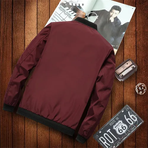 Vista 6 de Abrigo ligero de corte delgado para hombre, chaqueta bomber de softshell de sección delgada, abrigo casual, otoño con cremallera completa