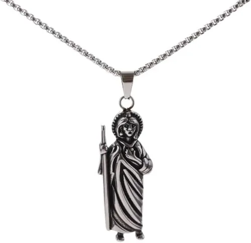 Vista 7 de Paquete de 2 collares con colgante de plata de ley 925 San Judas Tadeo con cadena de San Judas Tadeo cadena de san judas tadeo para hombre San Judas