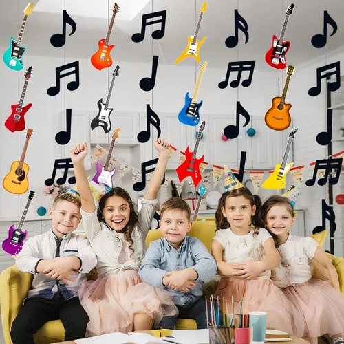 Vista 4 de 8 guirnaldas colgantes de fiesta musical para cumpleaños, decoración musical para colgar notas musicales, guirnaldas de techo para músico, fiesta