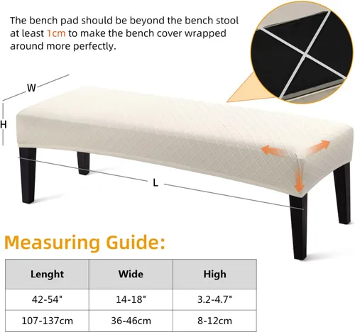 Vista 3 de YISUN Fundas de banco de jacquard para comedor, funda elástica lavable y extraíble para banco, protector de asiento rectangular para bancos de Beige